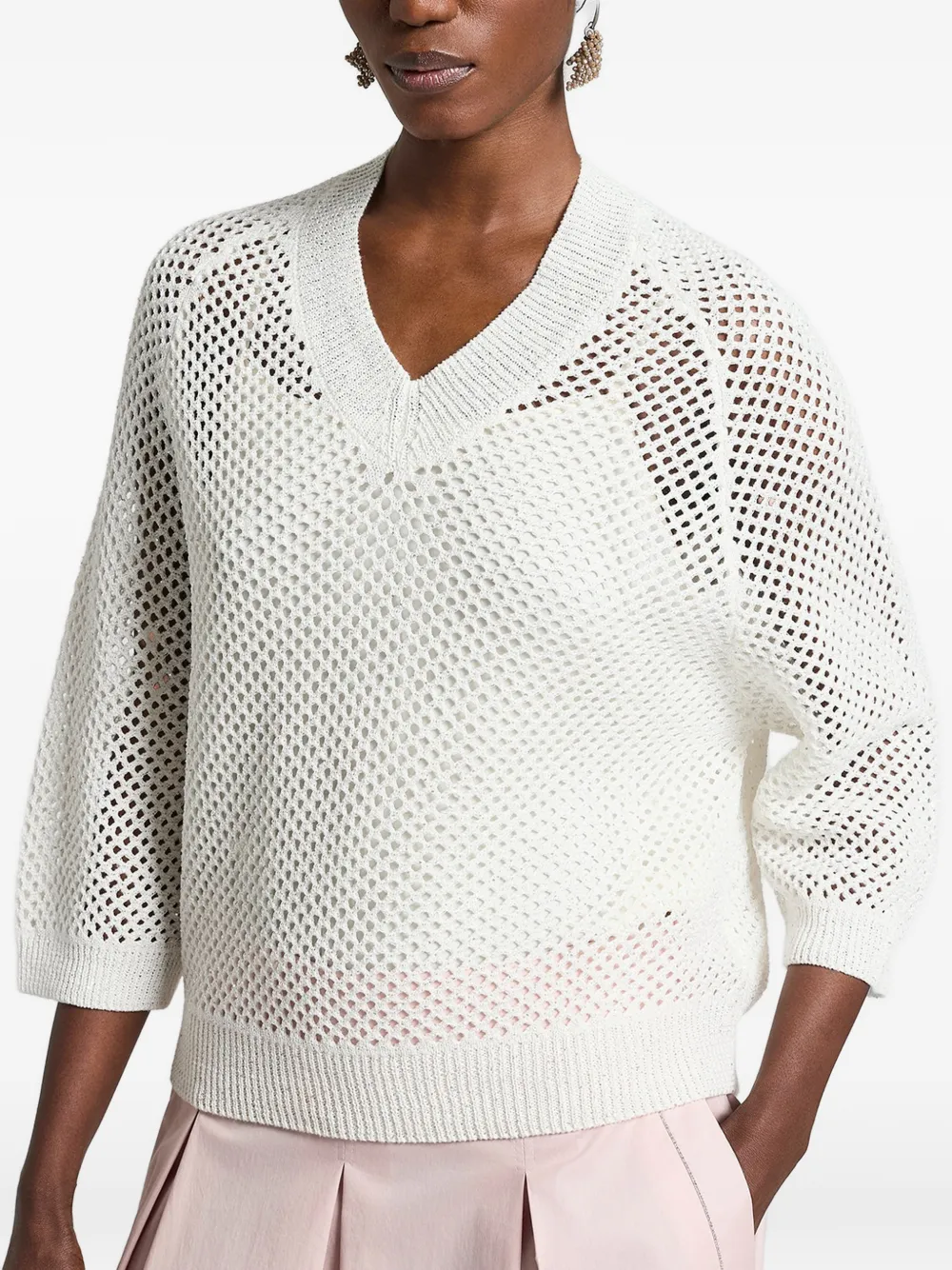 Peserico Trui met pailletten en V-hals Beige