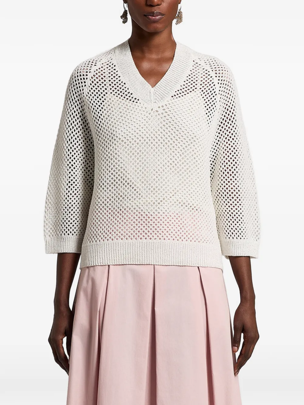 Peserico sequinnedV-neck open sweater - Toni neutri