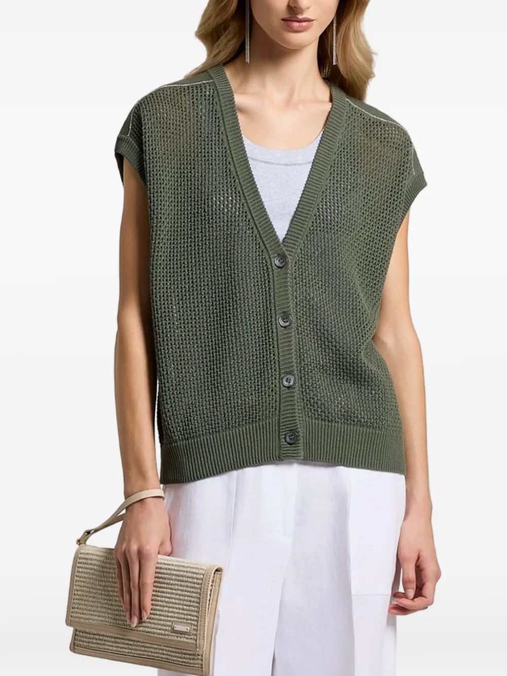 Peserico button V-neck knitted vest - Green