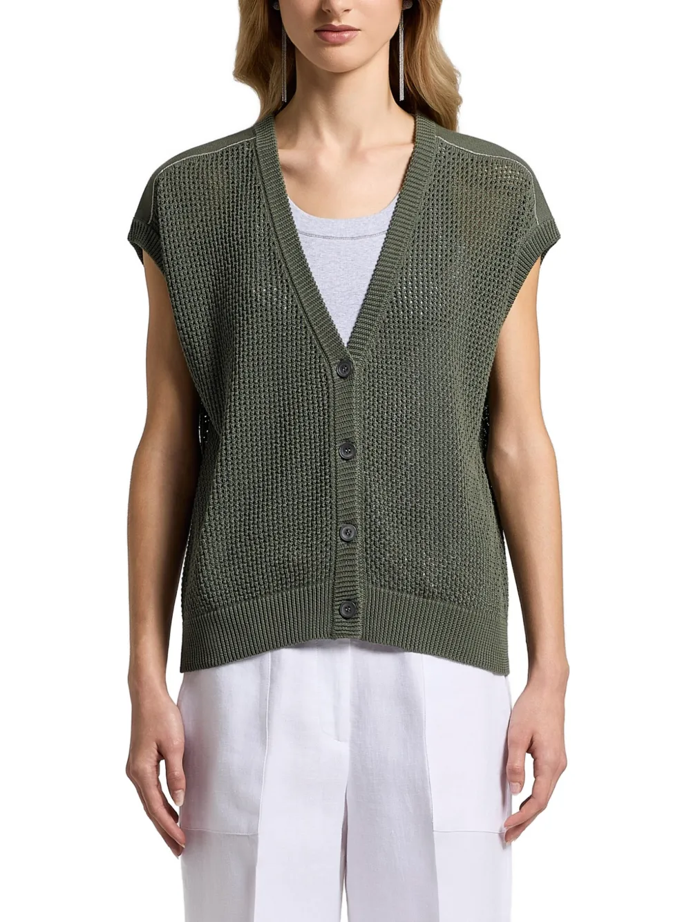 Peserico Gebreide top met knopen en V-hals Groen