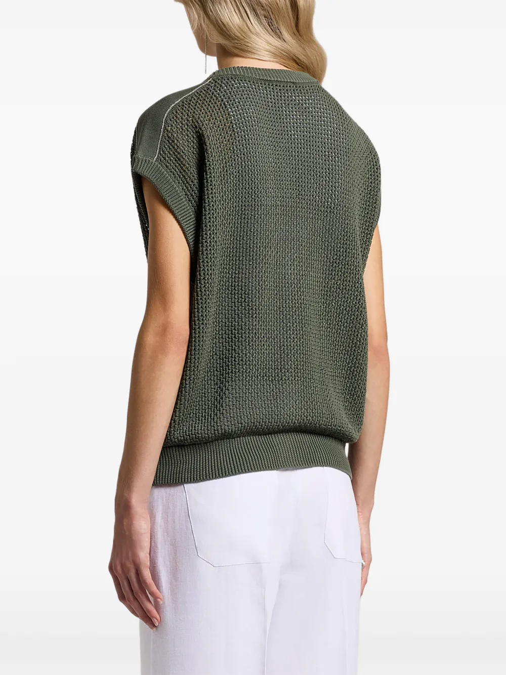  Peserico Button V-neck Knitted Vest - Green 