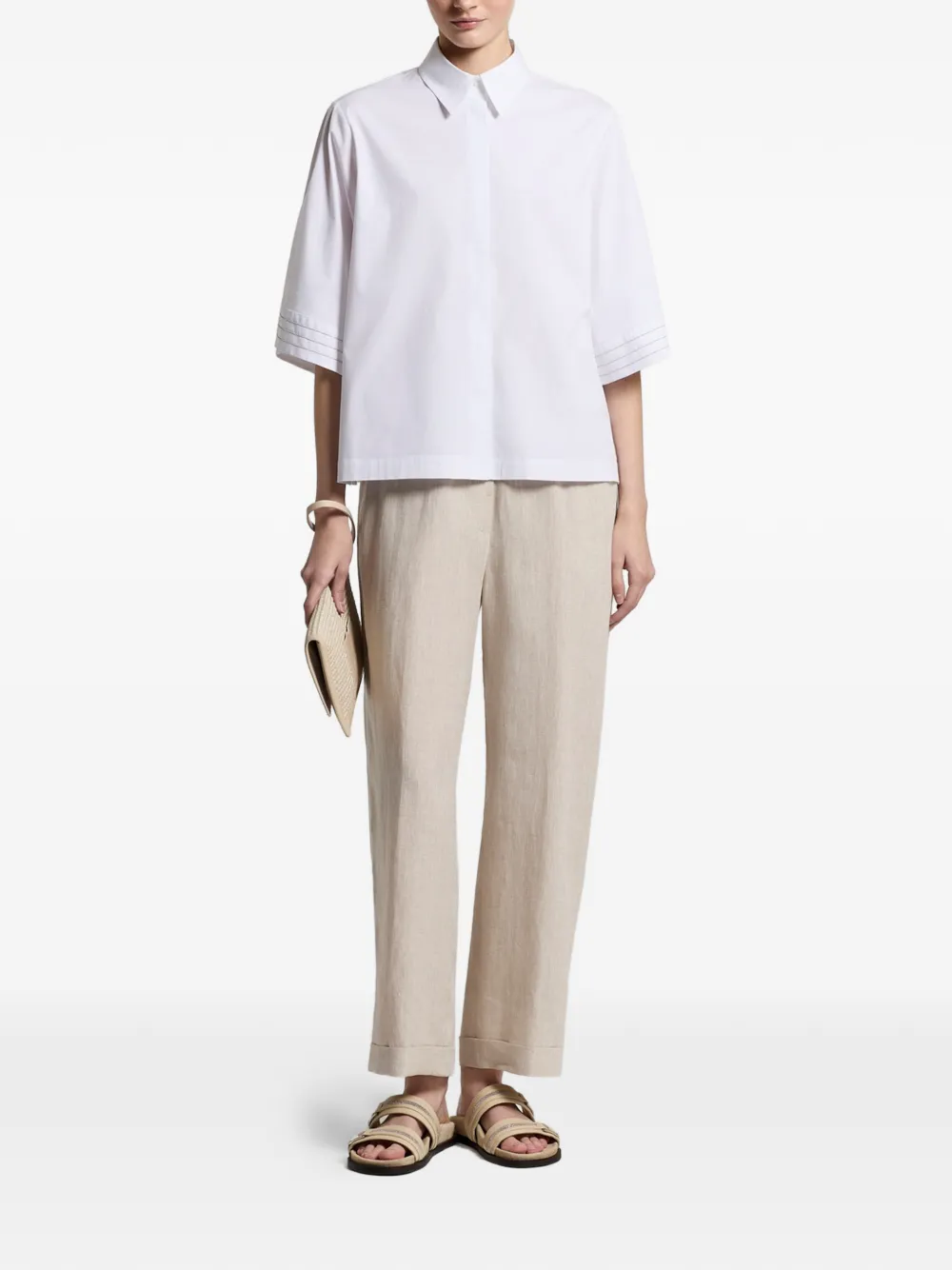 Peserico Blouse met stiksels en korte mouwen Wit