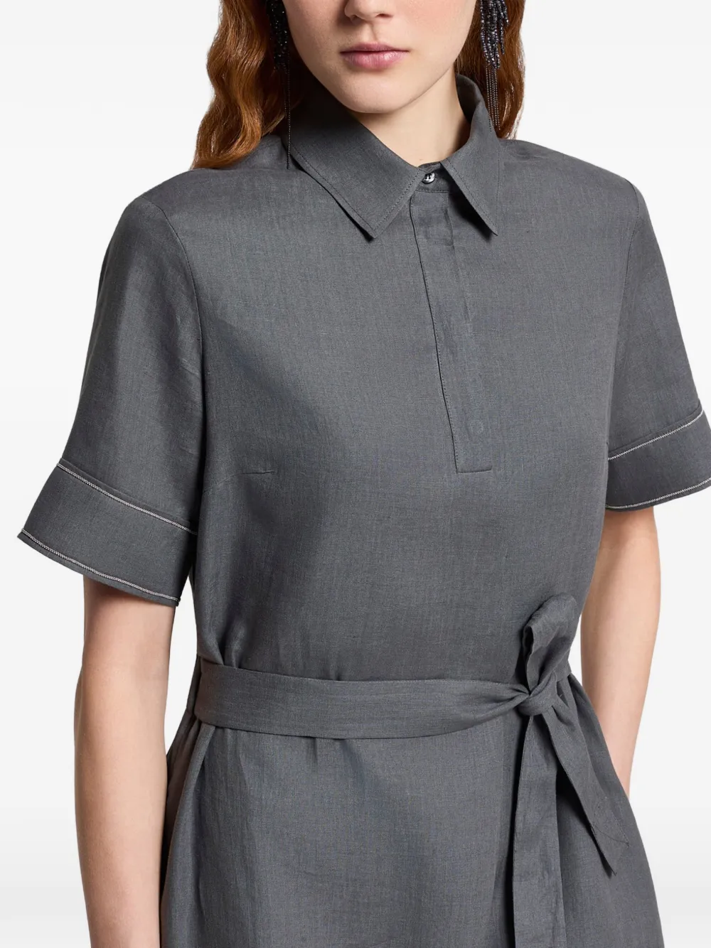 Peserico Midi-jurk met ceintuur en polokraag Blauw