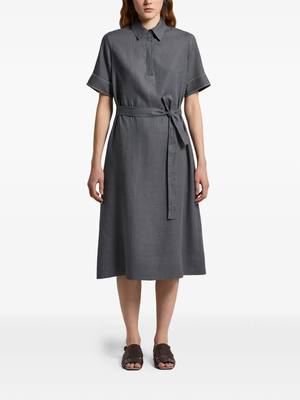 Peserico Midi-jurk met ceintuur en polokraag Blauw