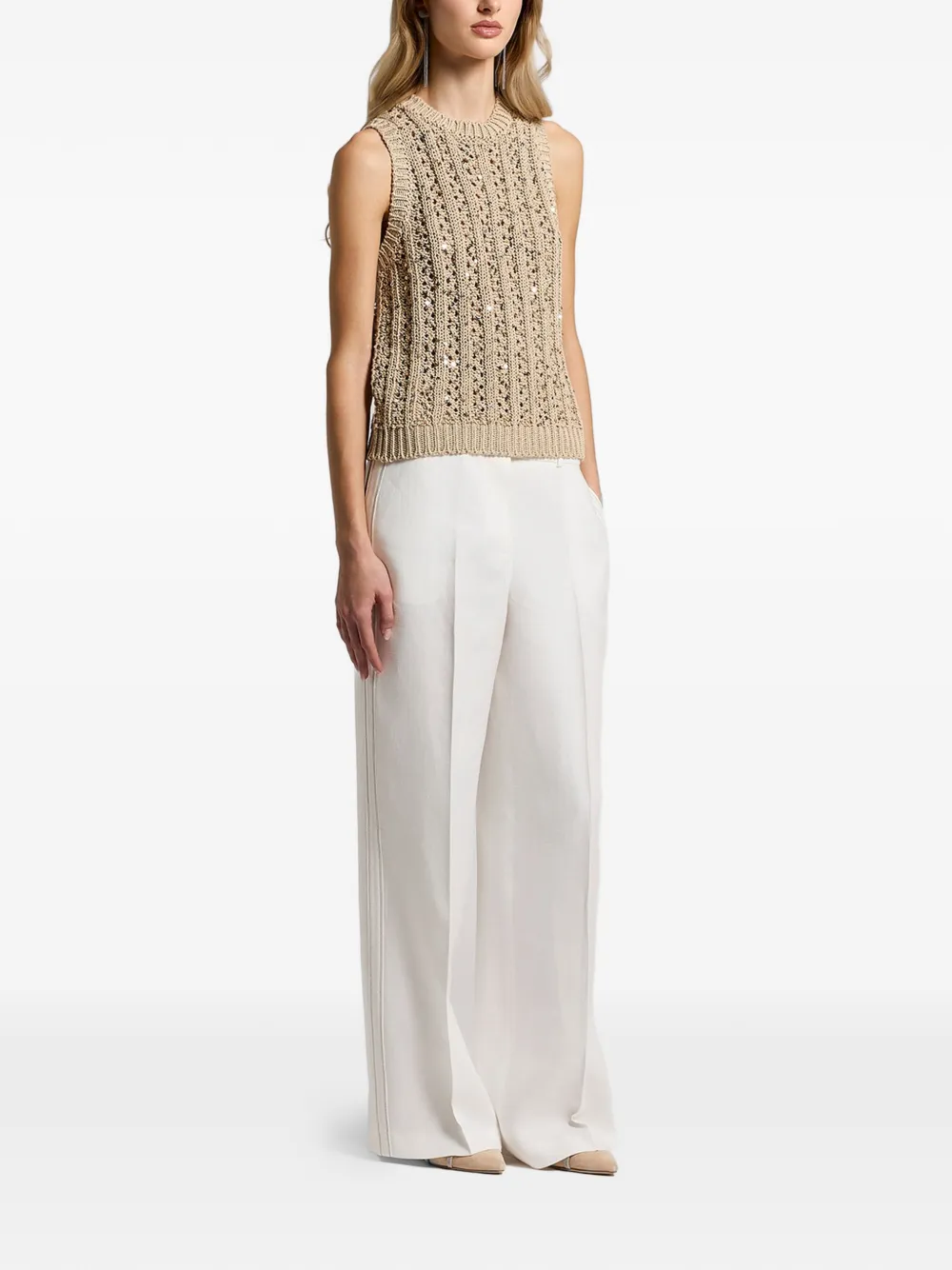 Peserico Katoenen top met pailletten Beige