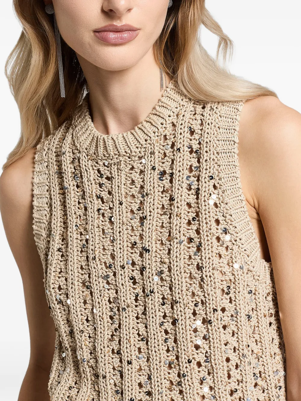 Peserico Katoenen top met pailletten Beige