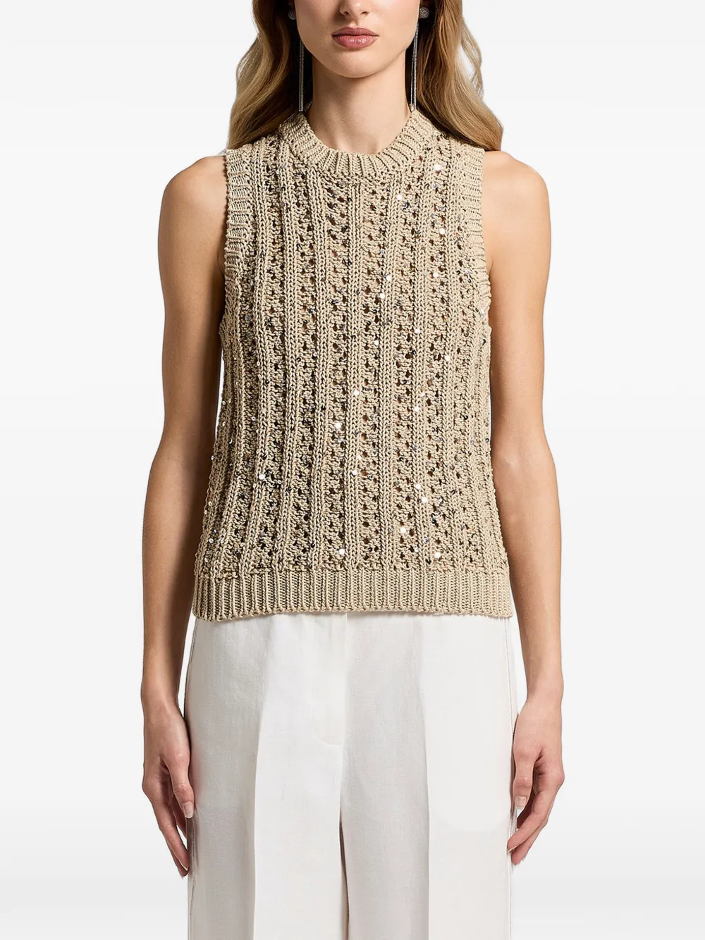 Peserico sequinned cotton ribbon top - Toni neutri