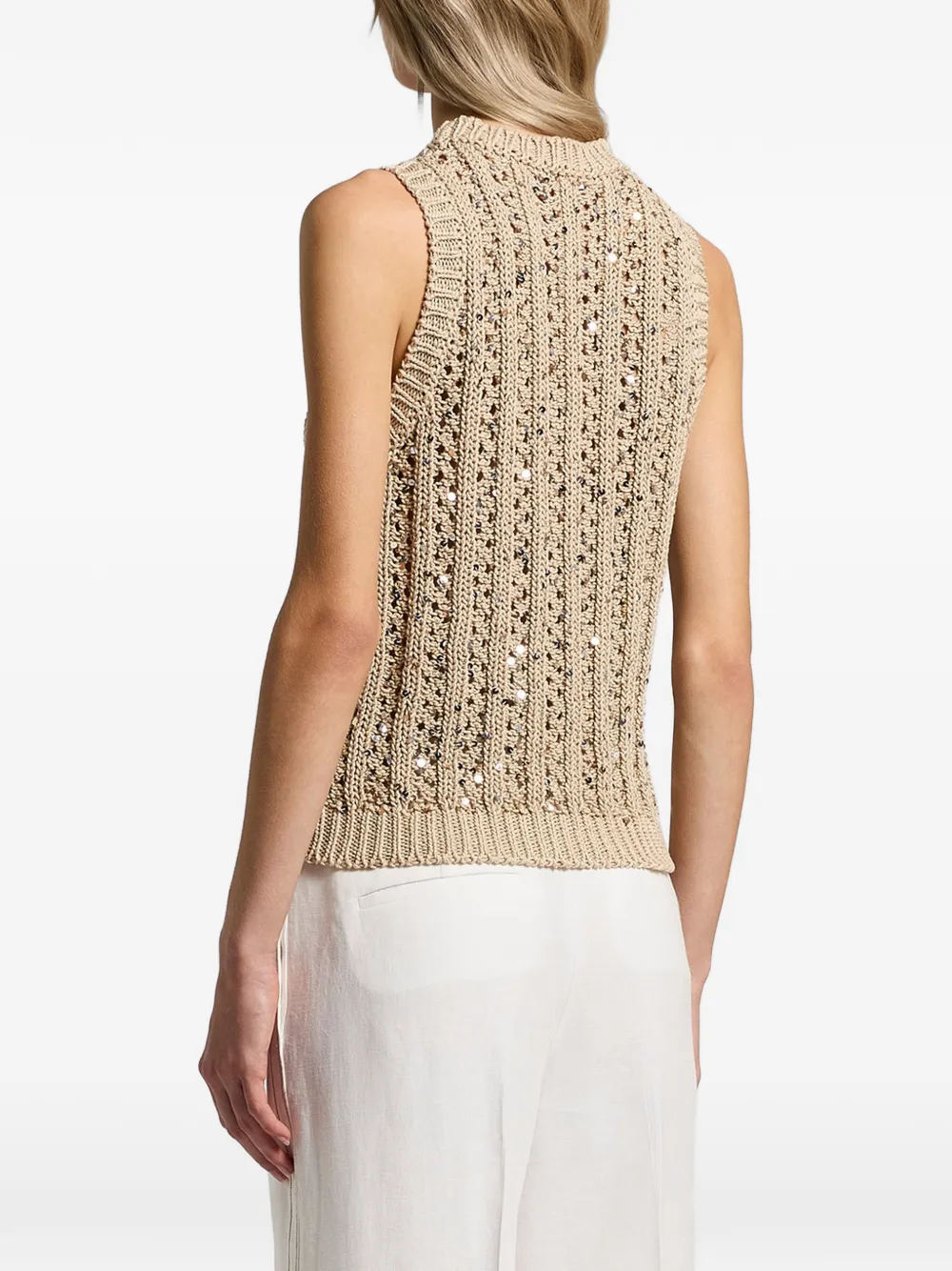 Peserico Katoenen top met pailletten Beige