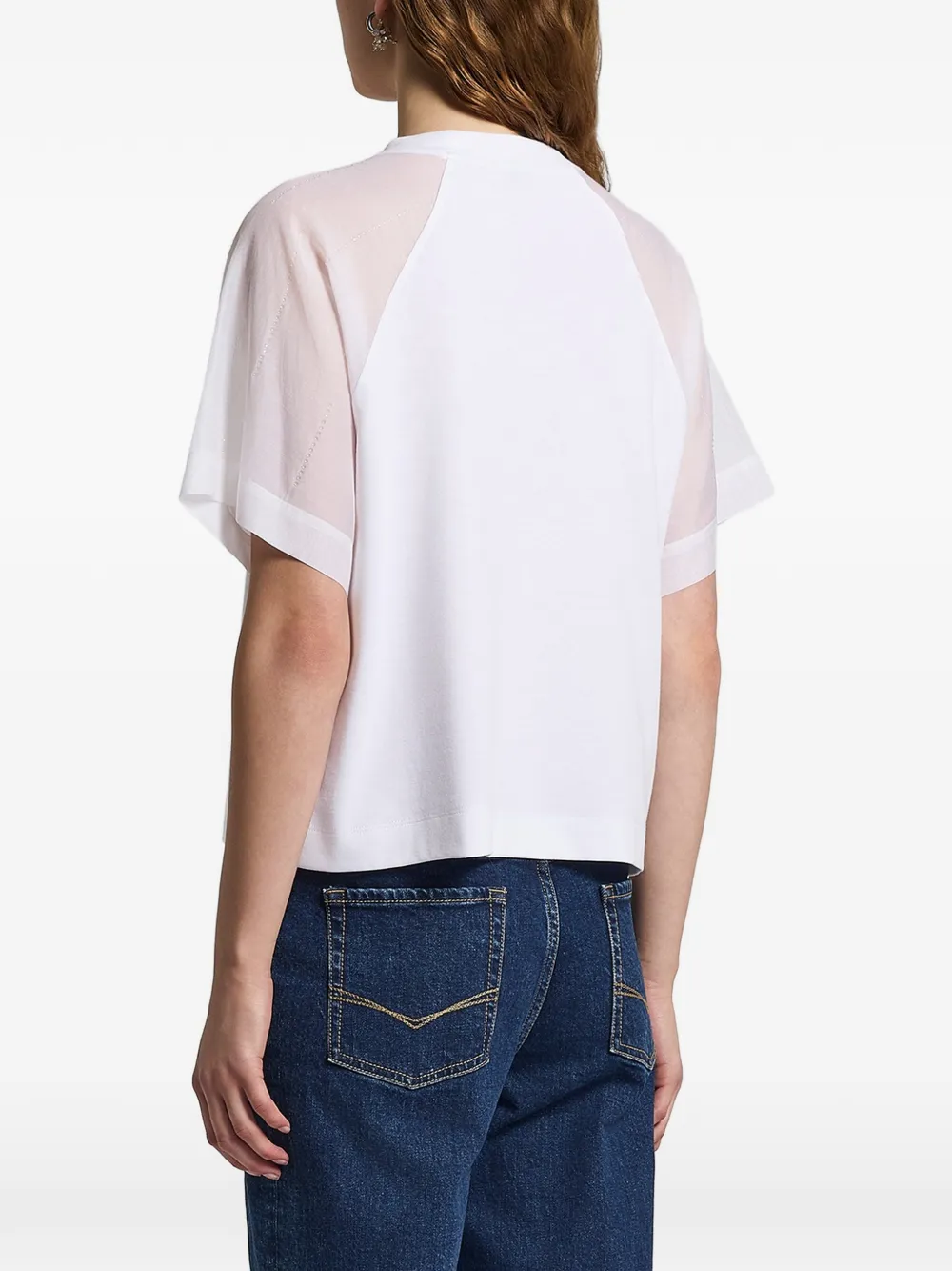 Peserico T-shirt met doorzichtige mouwen Wit