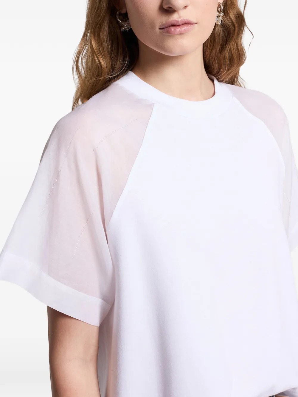 Peserico T-shirt met doorzichtige mouwen Wit