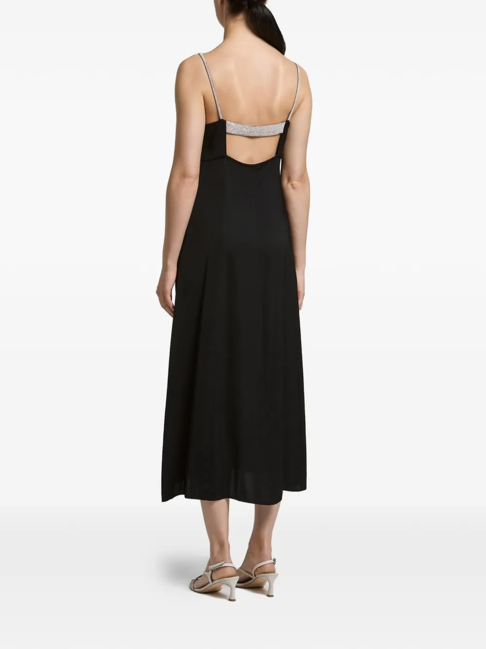 Peserico Midi-jurk met lurex detail en open rug Zwart