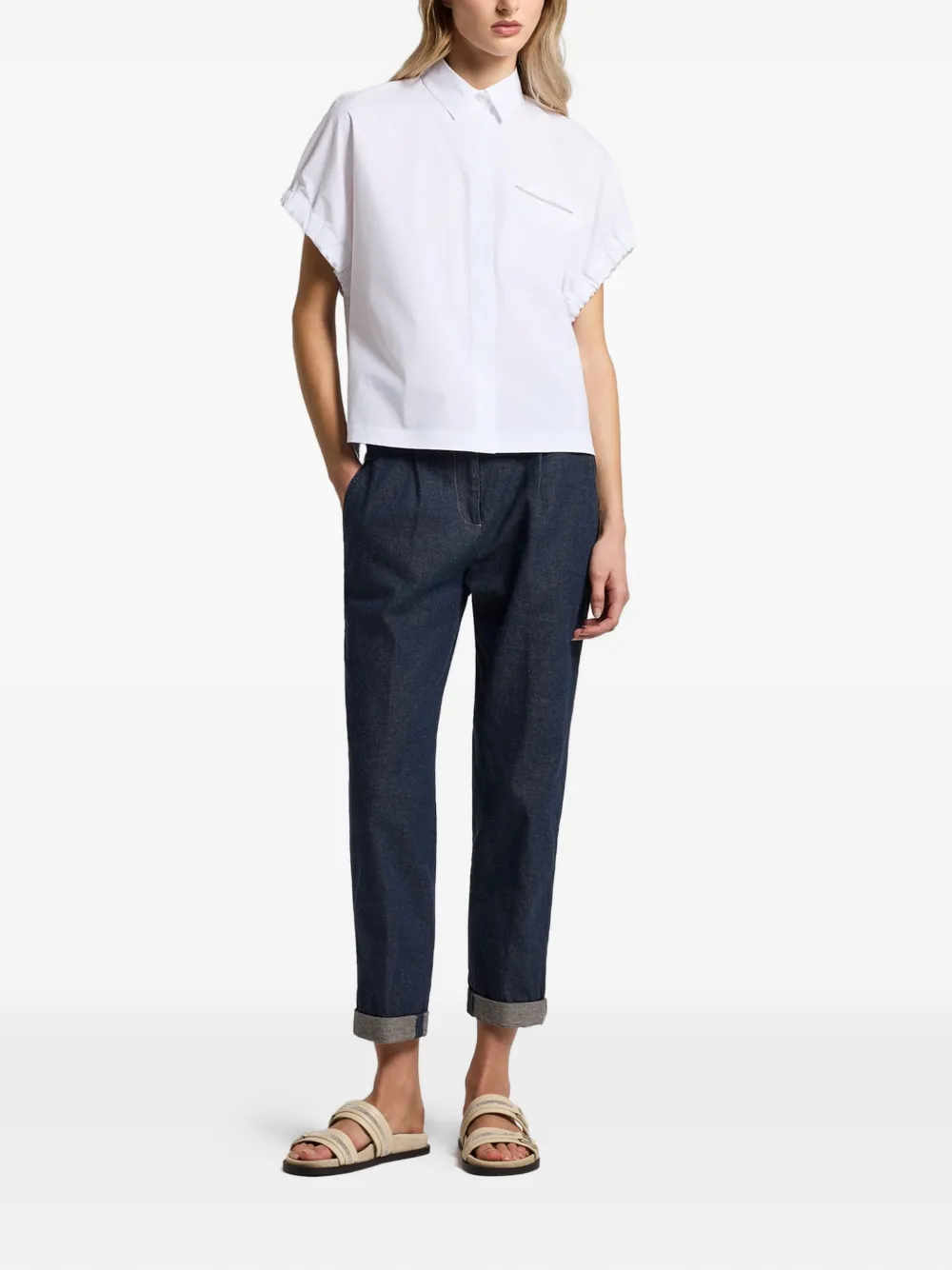 Peserico Blouse met ruches en zak Wit