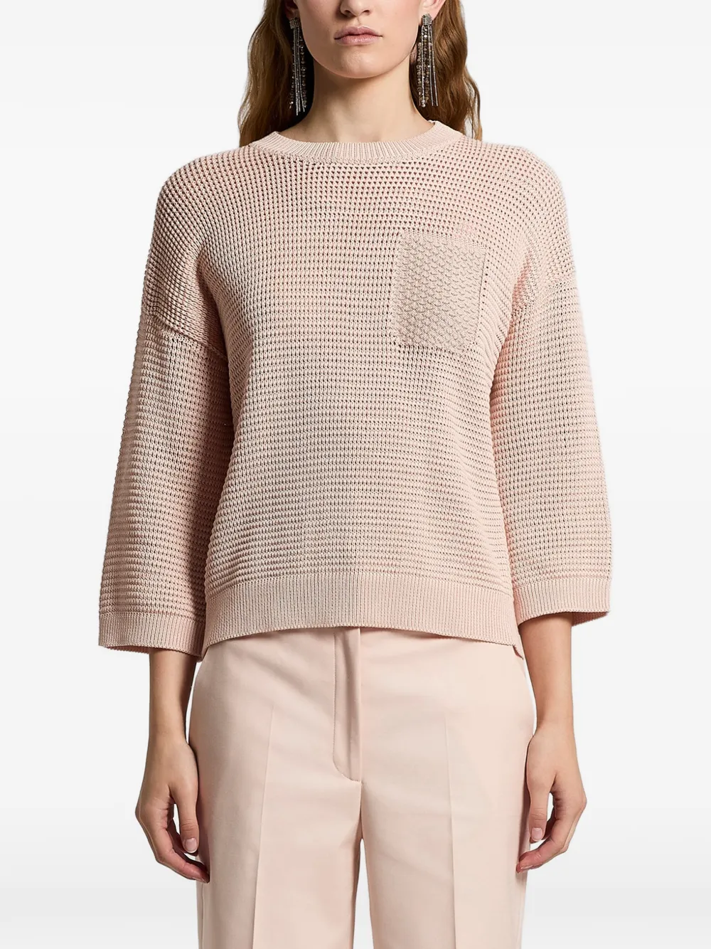 Peserico Pocket Cotton Sweater In Pink