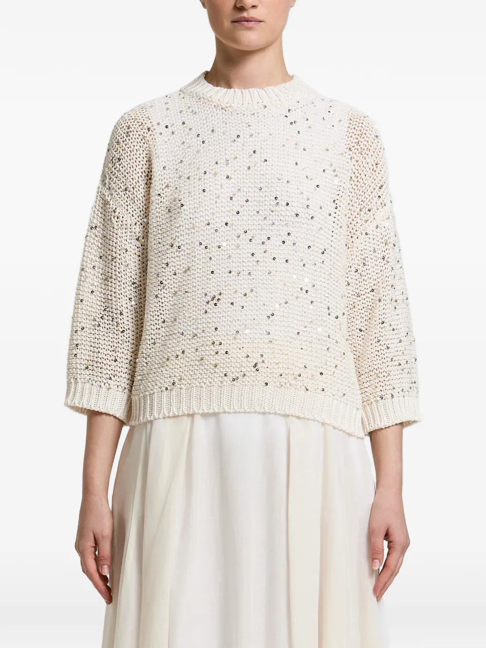 Peserico sequin-embellished open-knit sweater - Toni neutri