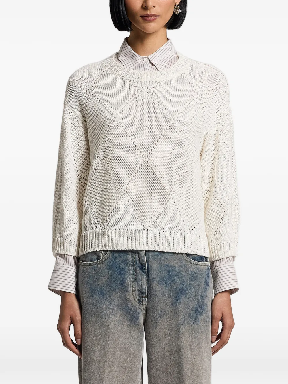Peserico sequinned diamond-knit crew-neck sweater - Toni neutri