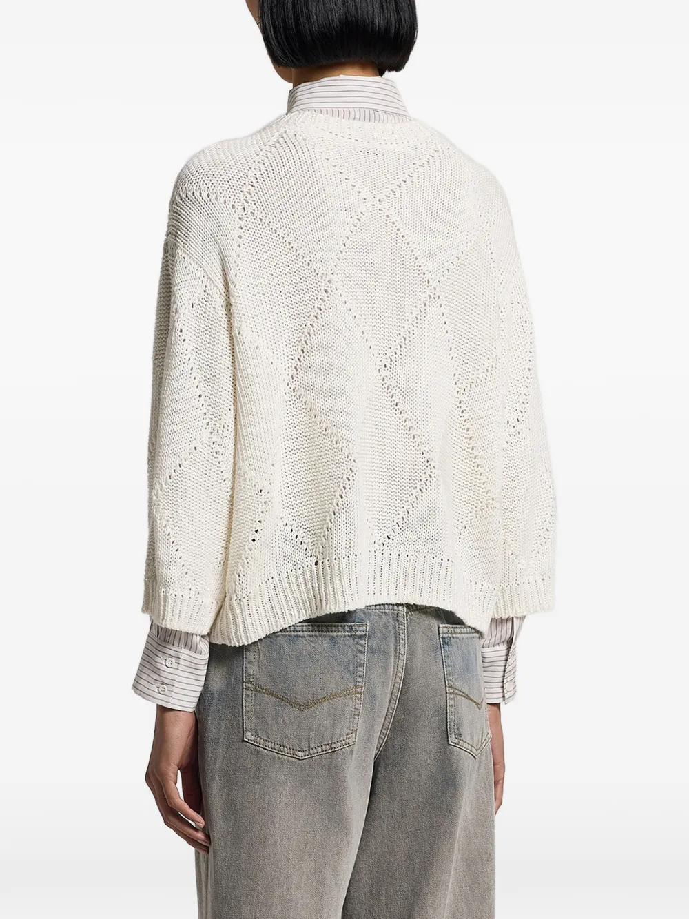 Sequinned Diamond-Knit Crew-Neck Sweater