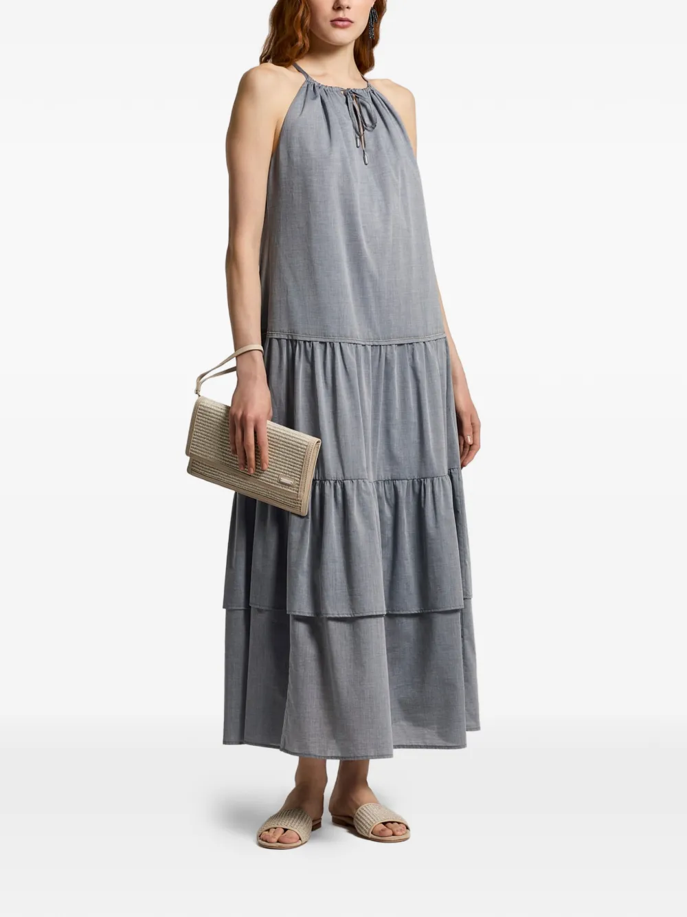Peserico Maxi-jurk met gesmockt detail Blauw