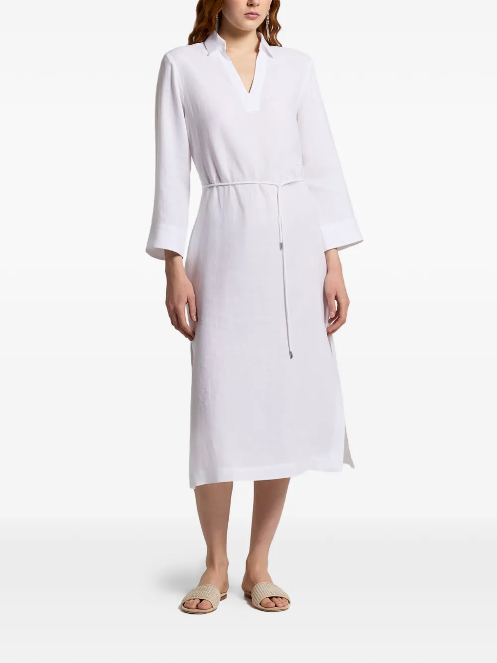 Peserico Midi-jurk met V-hals en gestrikt detail Wit