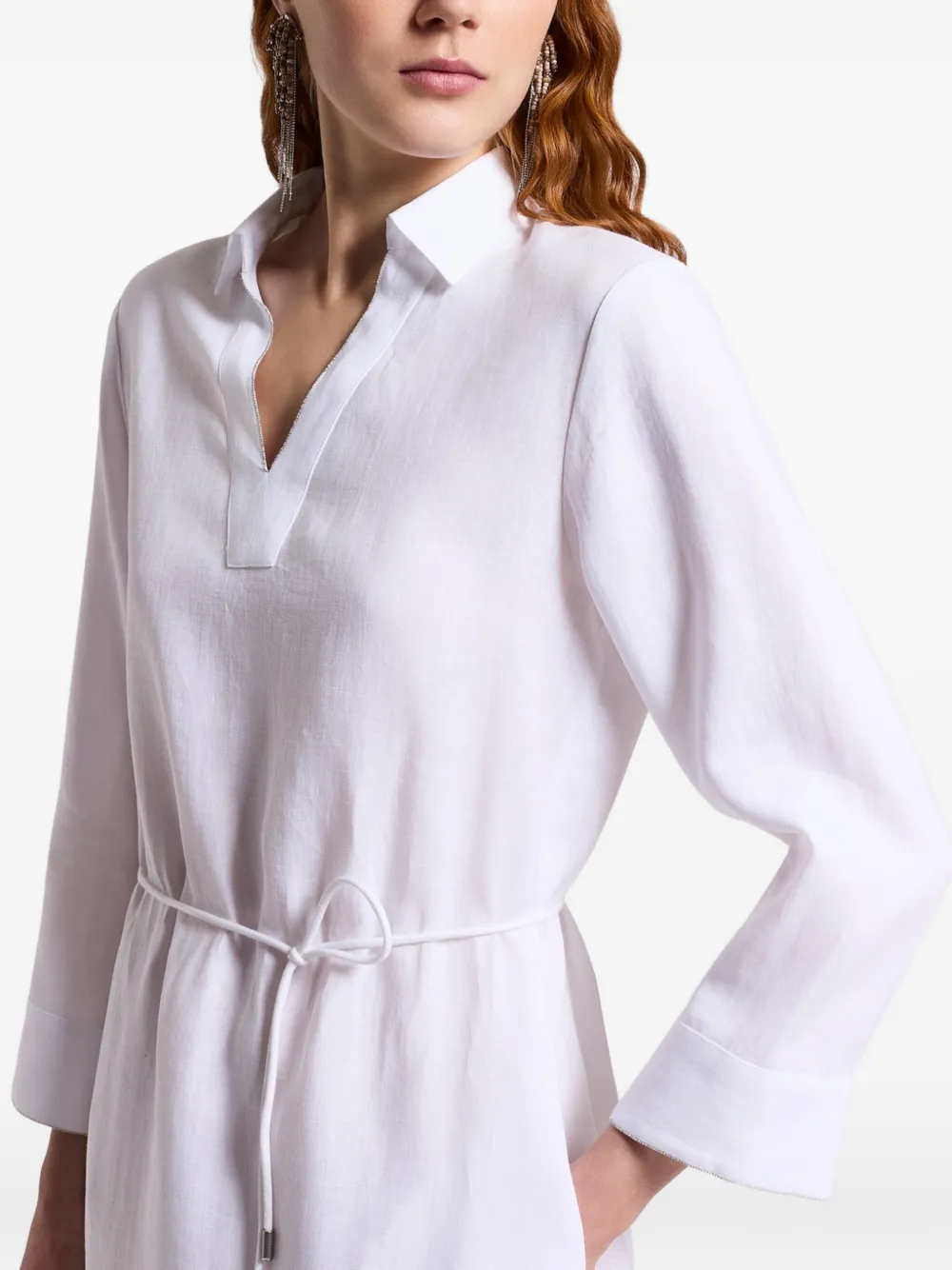 Peserico Midi-jurk met V-hals en gestrikt detail Wit