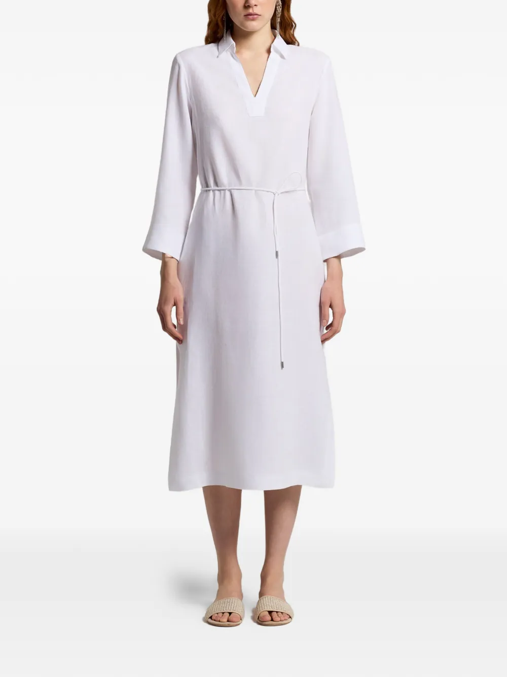 Peserico V-neck tie-detail midi dress - Bianco