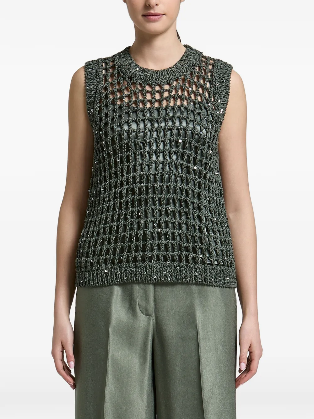 Peserico sequin-embellished vest - Verde