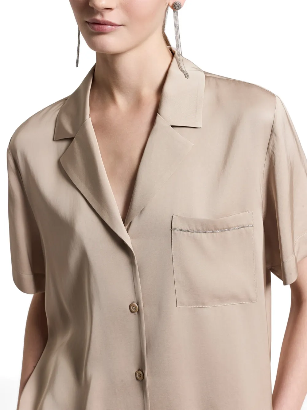 Peserico Blouse met korte mouwen en zak Beige