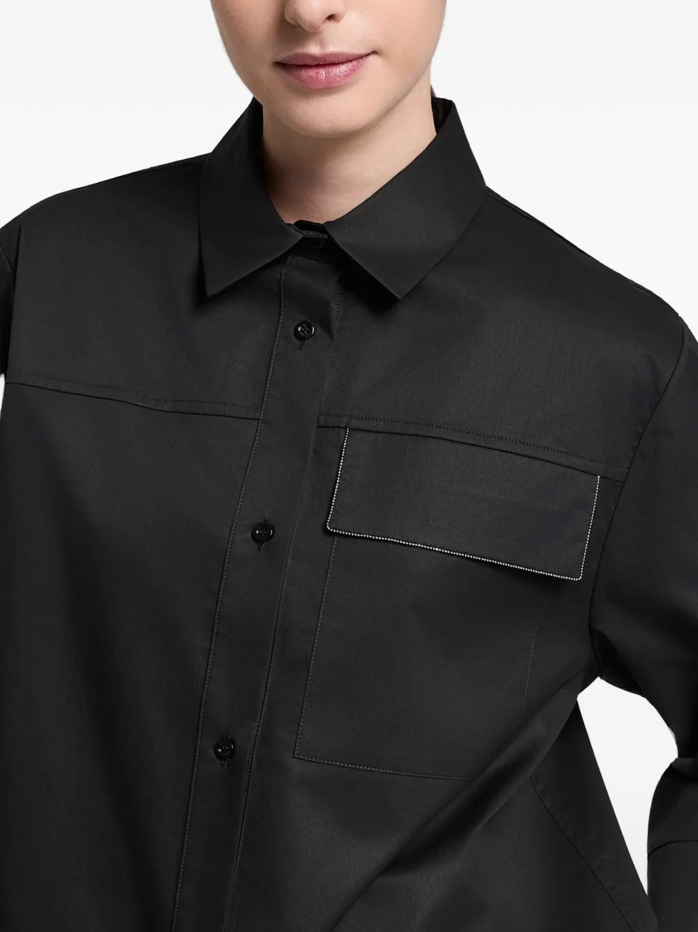 Peserico Blouse met wijde mouwen en monili-kralen afwerking Zwart