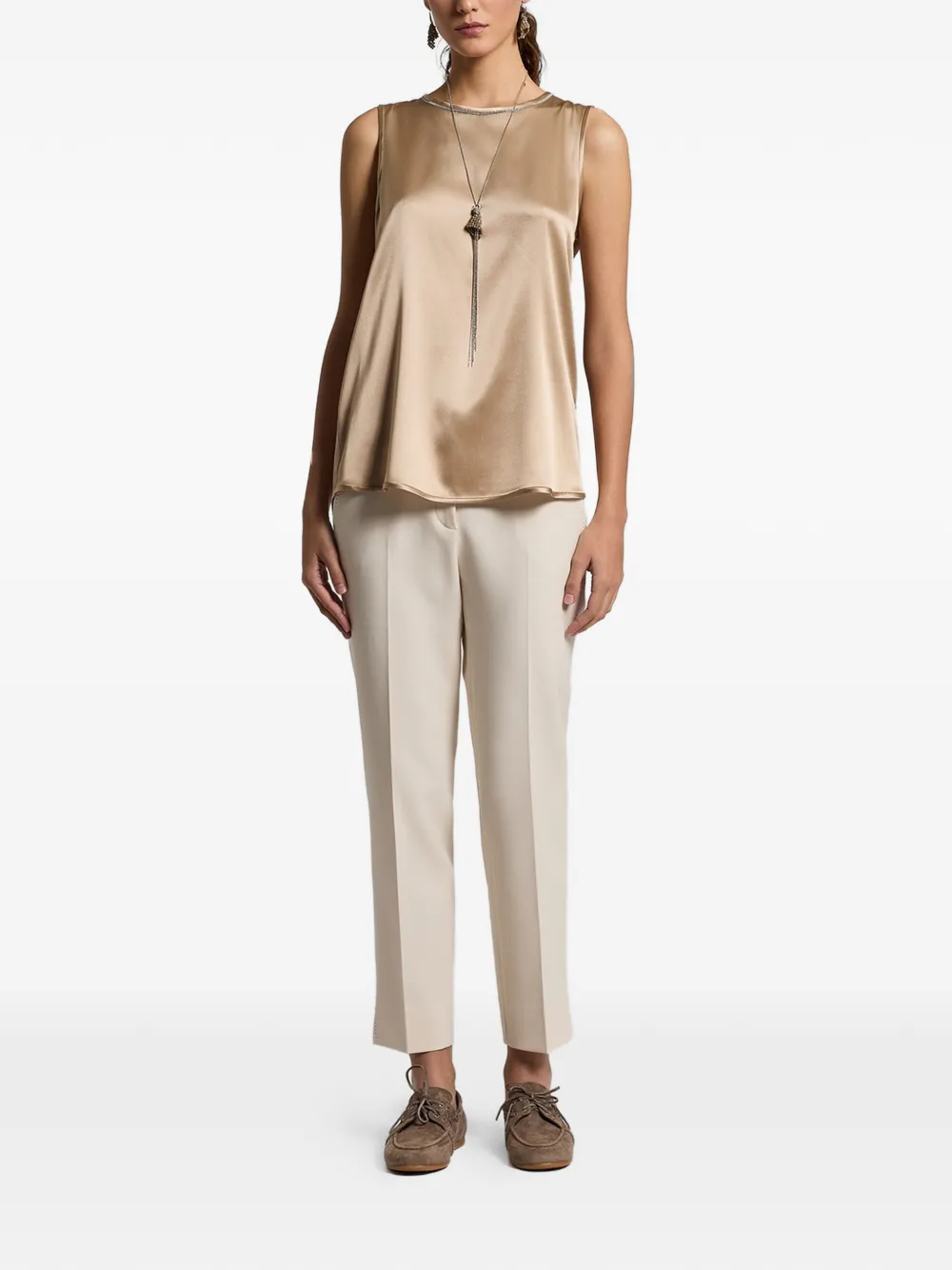 Embellished-Collar Sleeveless Top
