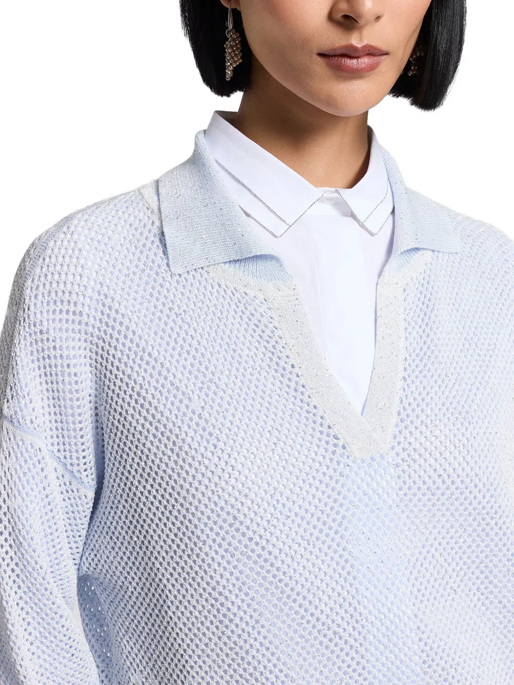 Peserico Katoenen poloshirt met pailletten Blauw