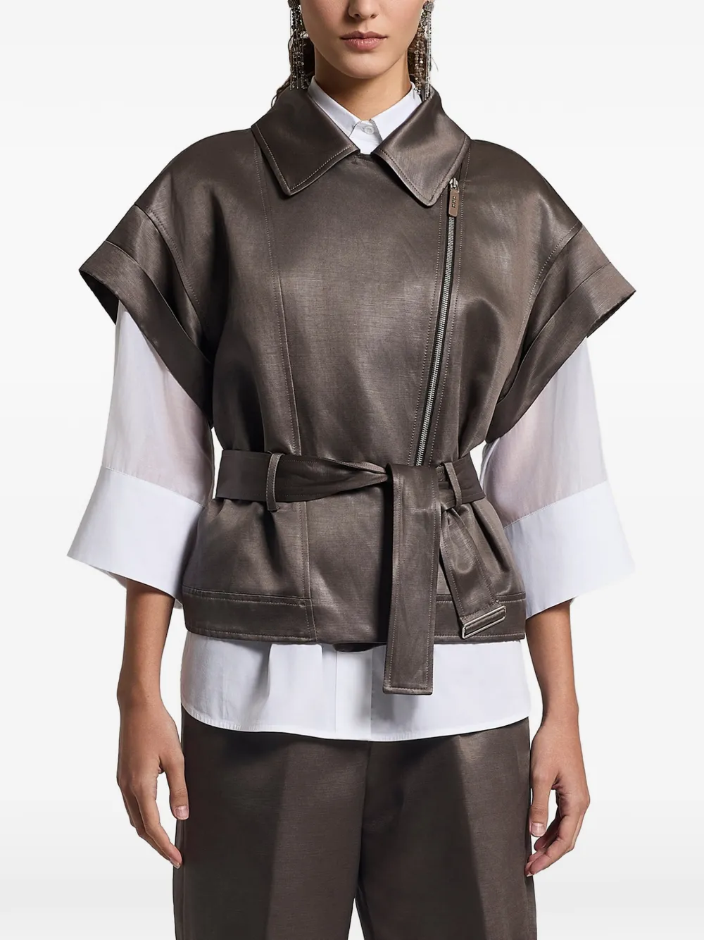 Peserico belted zip-up jacket - Marrone