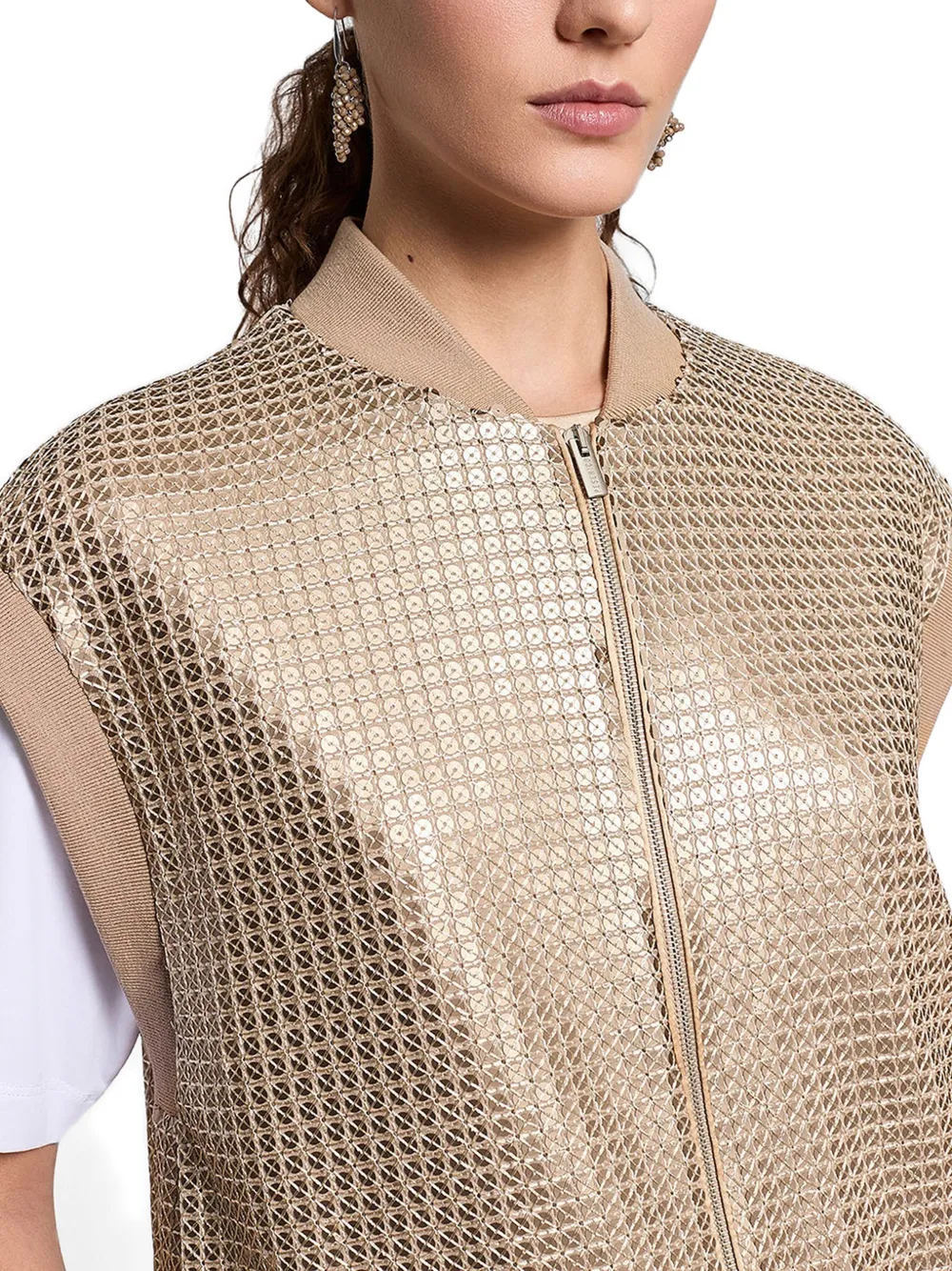 Peserico Gilet verfraaid met pailletten en rits Goud