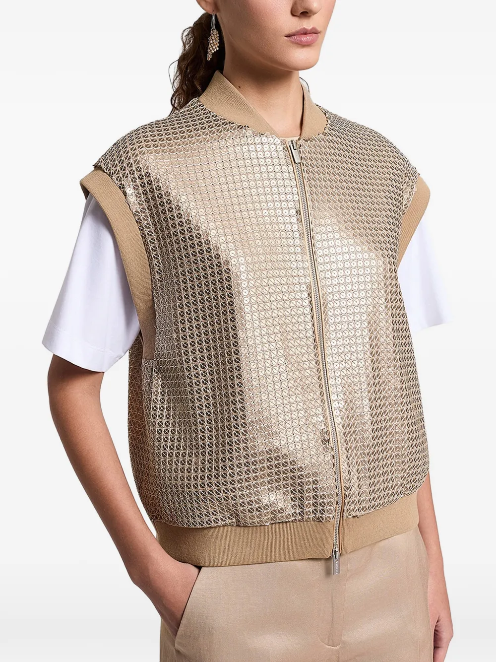 Peserico Gilet verfraaid met pailletten en rits Goud