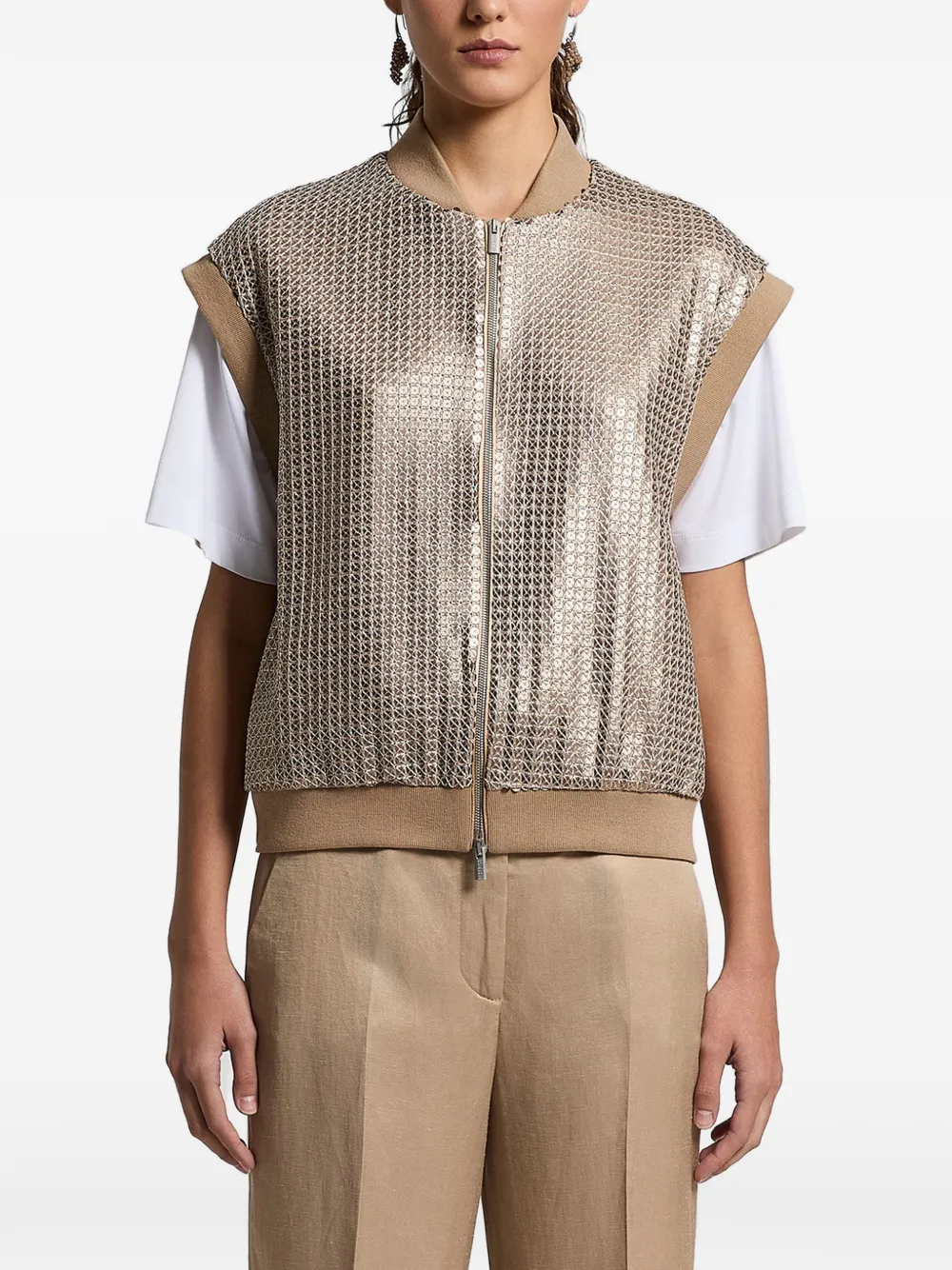 Peserico sequin-embellishment zip-up gilet - Oro