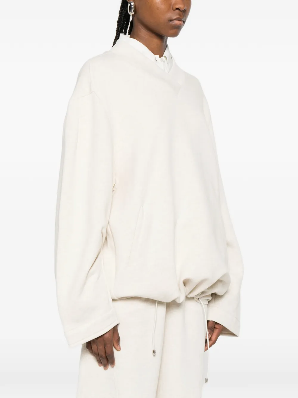  Viktoria Chan Tatiana Drawstring V-neck Sweatshirt - Neutrals 