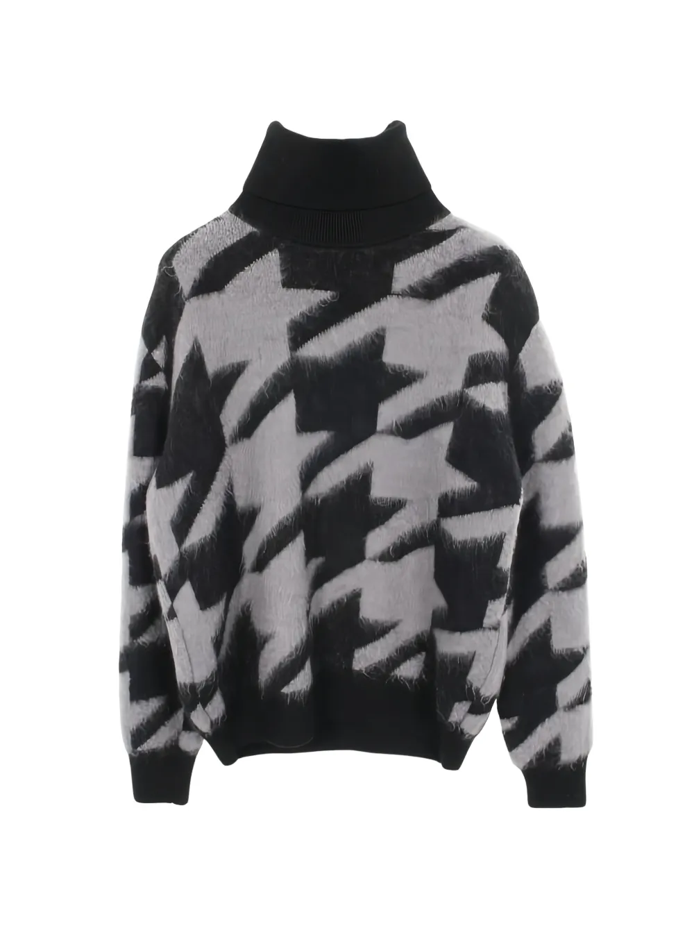 Pre-owned Givenchy 2010s Houndstooth Turtleneck Knitted Sweater In Black