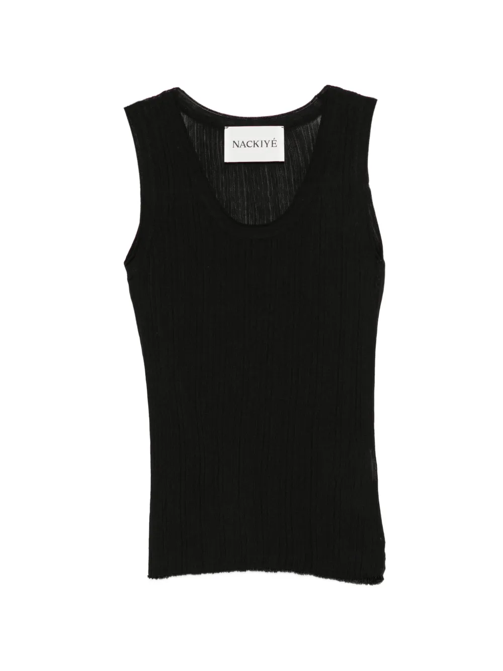 Nackiyé Top semi trasparente a coste - Nero
