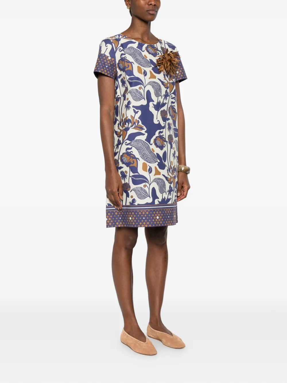  Clips Floral-appliqué Mini Dress - Neutrals 