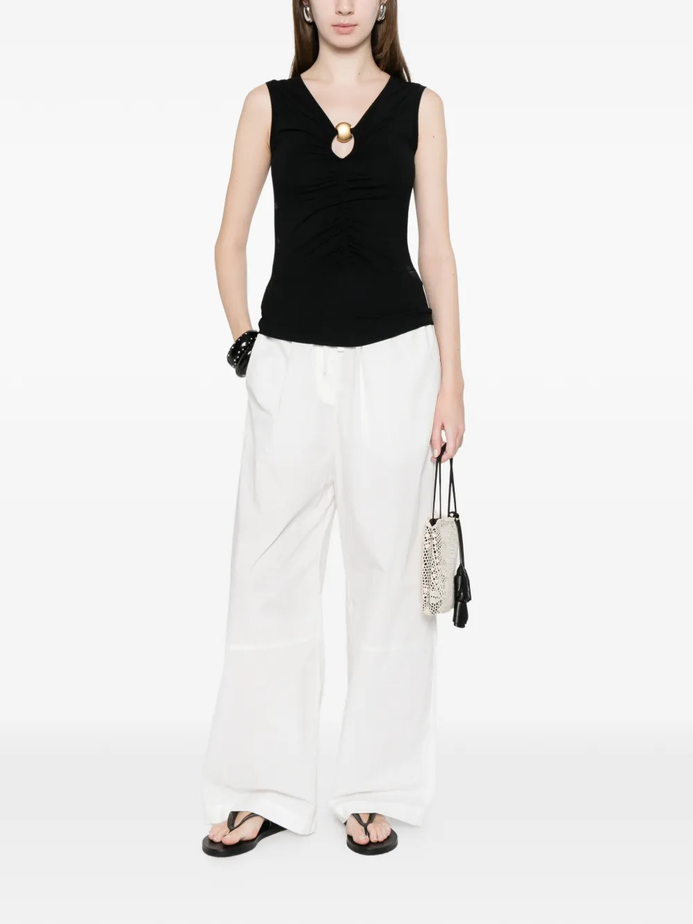  Clips Gathered V-neck Top - Black 