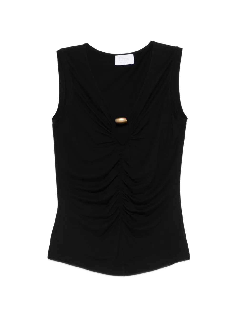 Clips gathered v-neck top - Nero