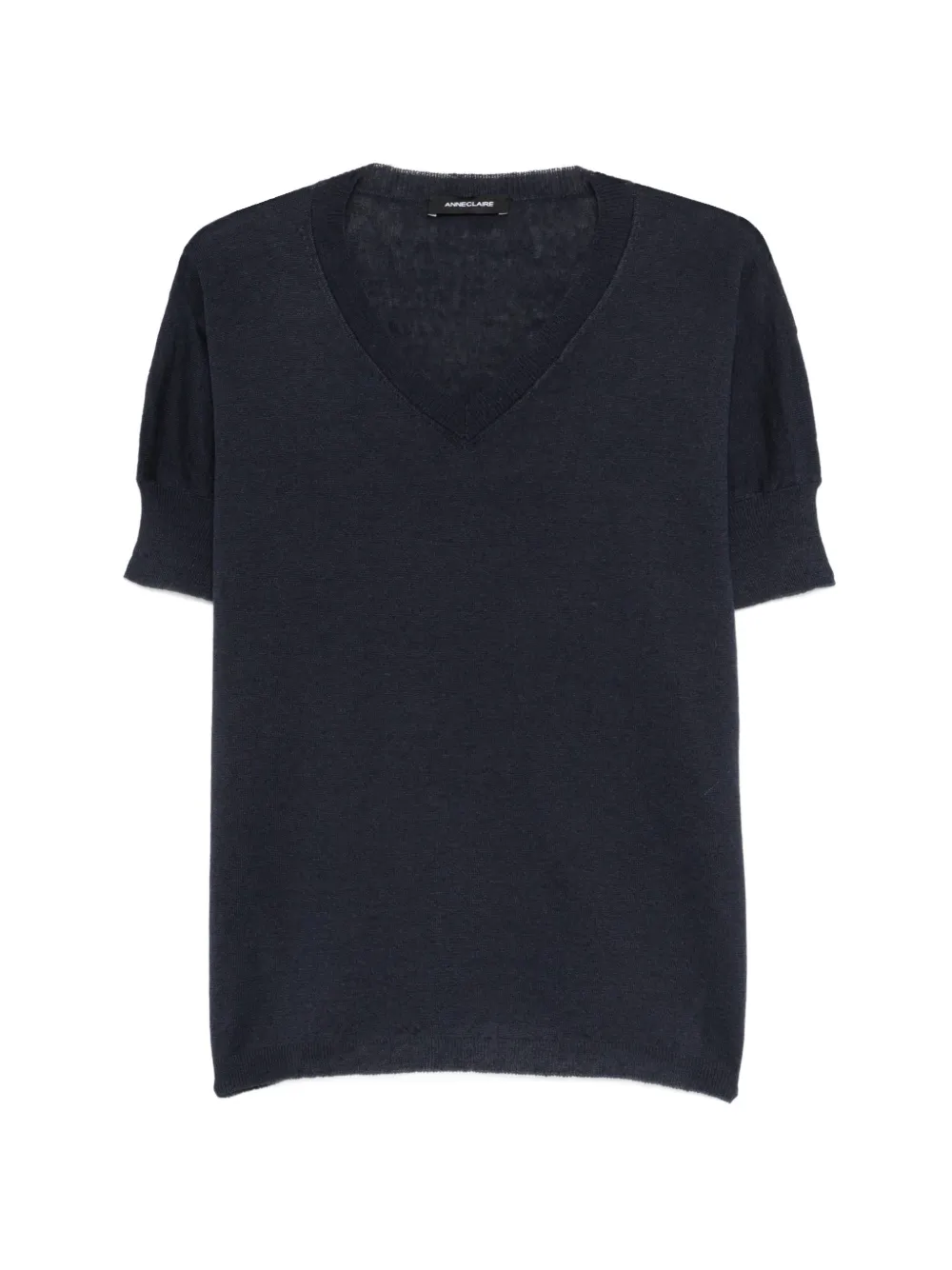 anne claire V-neck puff-sleeve knitwear - Blu