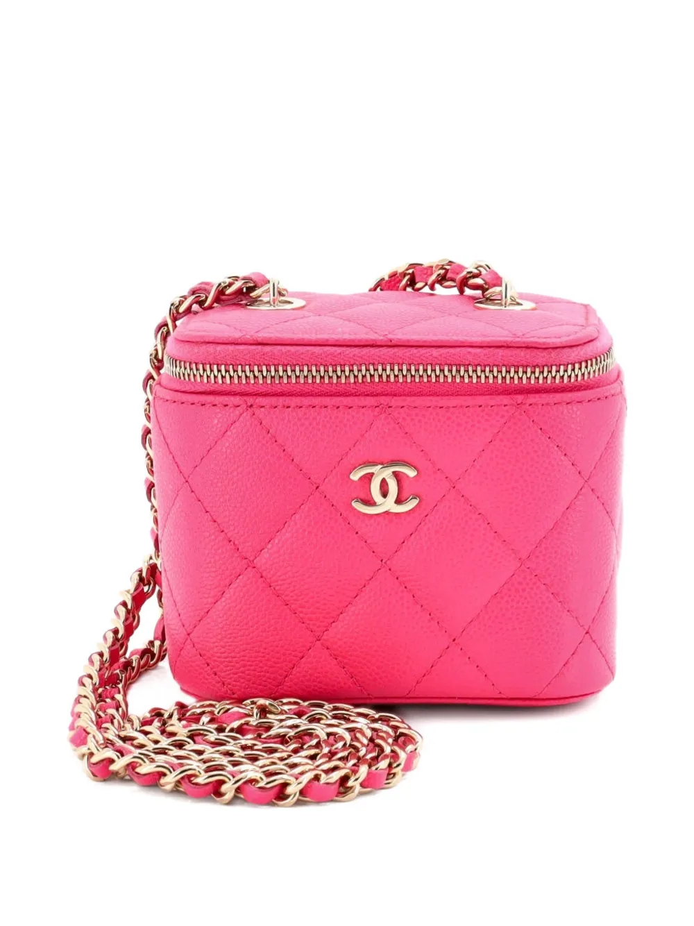 CHANEL Pre-Owned Classic Vanity Case with Chain Quilted Caviar Mini pouch - Rosa