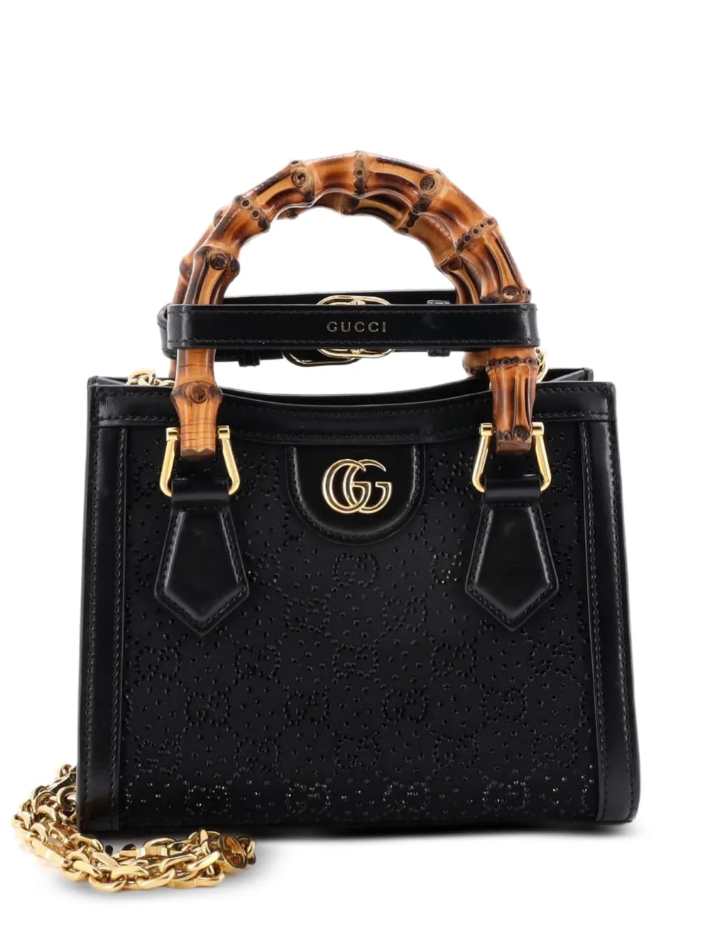 Gucci Pre-Owned Diana NM Bamboo Handle Crystal Embellished GG Canvas Mini tote bag - Nero