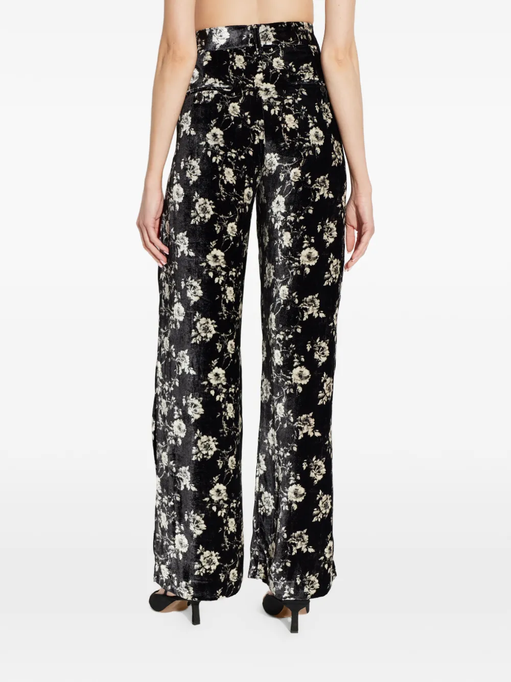 R13 Broek met bloemen Zwart