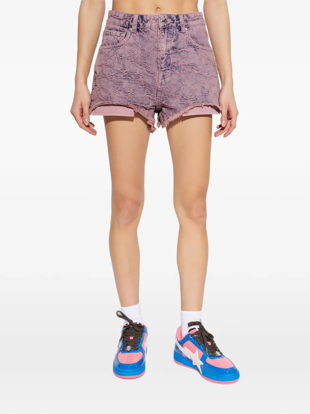  A Bathing Ape® Embroidered Frayed Shorts - Pink 