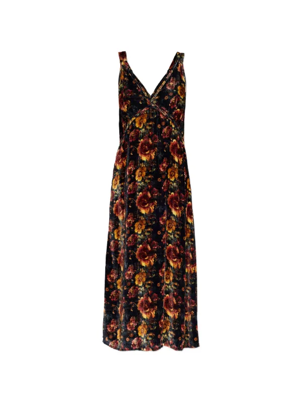 R13 V-neck Floral-print Midi Dress in Black