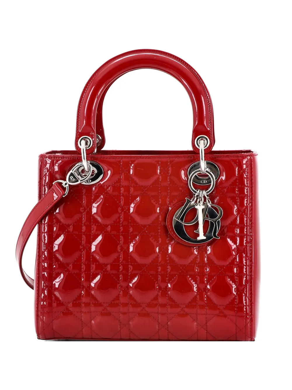 Christian Dior Pre-Owned Lady Dior Bag Cannage Quilt Patent Medium satchel - Rosso