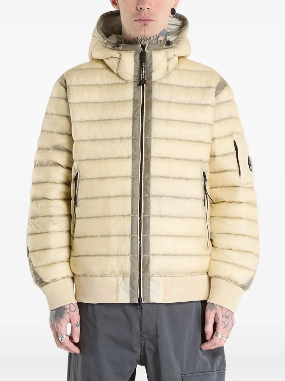  C.p. Company Hooded Puffer Bomber Jacket - Neutrals 