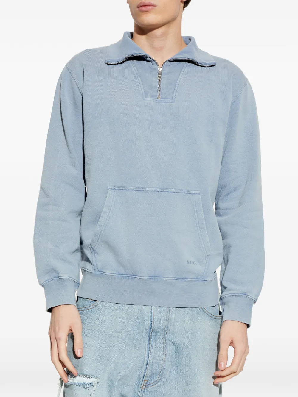 A.P.C. Katoenen sweater met halve rits Blauw