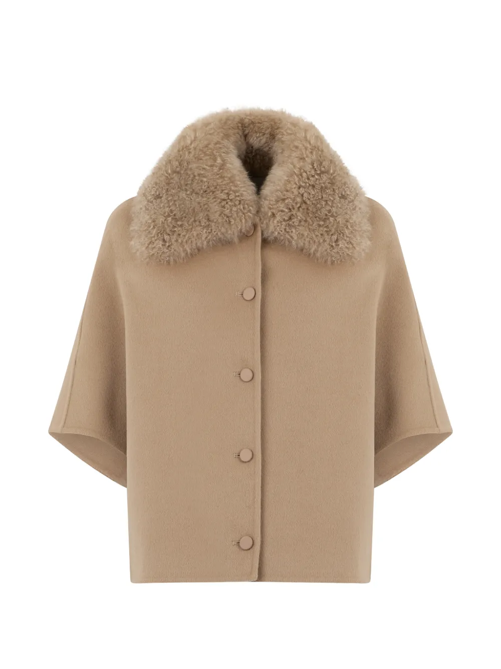 Yves Salomon shearling-collar button-front cape - Marrone