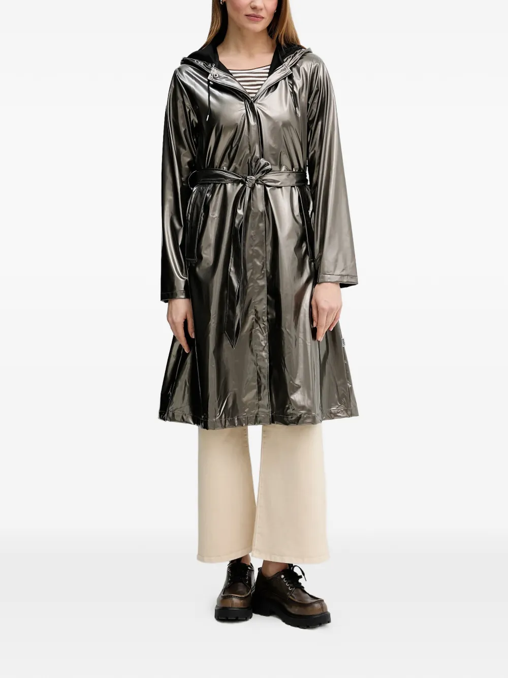  Rains Hooded Belted Coat - Grey 